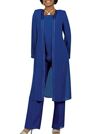 Long Sleeves Mother of The Bride Pant Suits Plus Size 3 Pieces Chiffon Custom Made Evening Dress For Mother Wedding Guest Gowns