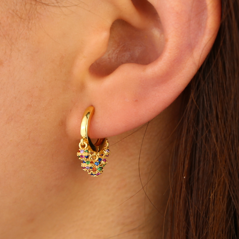 colorful disco ball charm elegance 2019 new women jewelry Small hoops floating ball charms trendy earring Gold