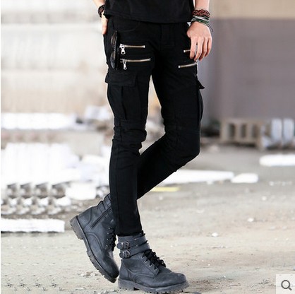 Army Green Black Mens Denim Biker Cargo Jeans Brand Men Stretch Skinny Moto Pencil pants Runway Distressed Motorcycle Jeans