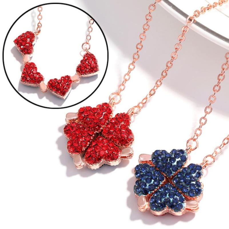 Fashion Women Girls Necklace Creative Red Blue Double Sided Four Heart Clover Pendant Lucky Grass Clavicle Chain Necklaces
Fashion Women Girls Necklace Creative Red Blue Double Sided Four Heart Clover Pendant Lucky Grass Clavicle Chain Necklaces