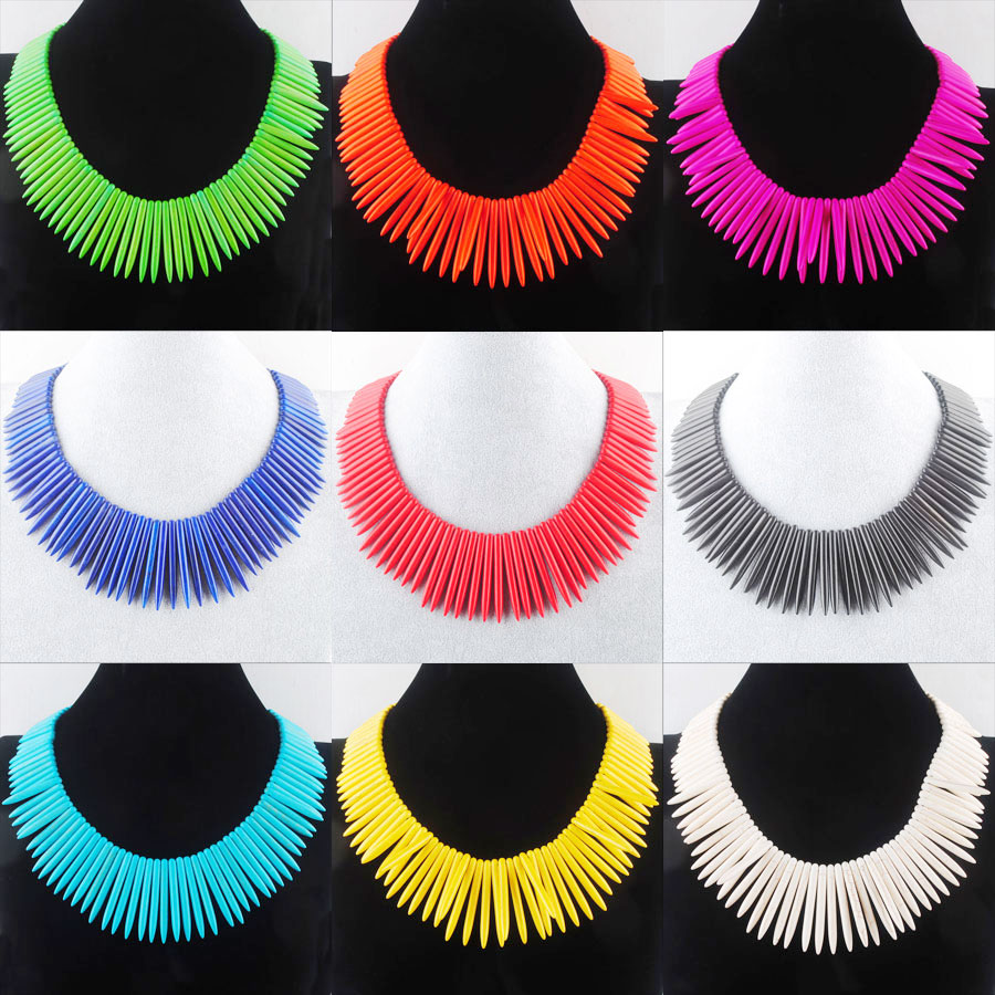 WOJIAER White Blue Howlite Turquoise Stone Graduated Necklaces Stick Spike Choker Beads 17.5 Inches Jewelry BH302