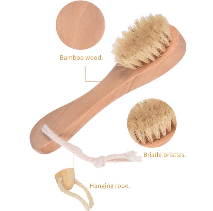 Natural Boar Bristles Spa Facial Brush Face Brush with Wood Handle Remove Black Dots Rub Face Nail Brush SN515