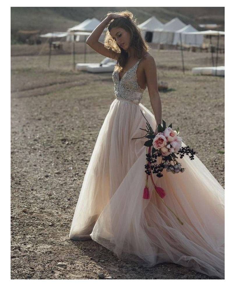 Light Pink Spaghetti Straps Wedding Dress with Flowers Appliques Sexy Bride Backless Vestido De Novia Playa Gowns, White
Light Pink Spaghetti Straps Wedding Dress with Flowers Appliques Sexy Bride Backless Vestido De Novia Playa Gowns, White