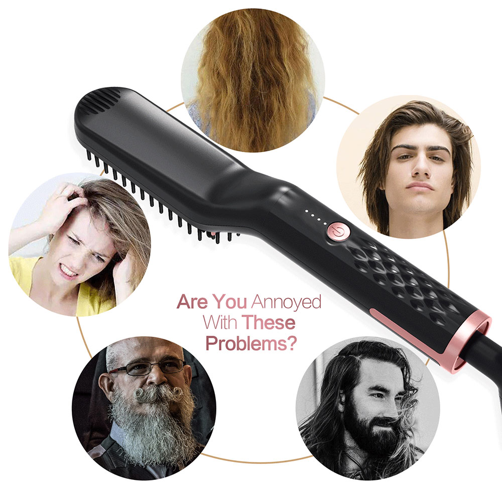 3 in1 Beard Straightener Quick Heater Electric Straightener Curls Hair Comb Brush Men Women Multifunctional Hair Styling Tool