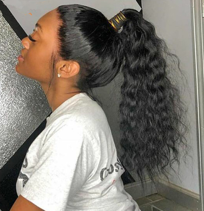 Chic deep wave Curly Natural Human Hair Ponytail 10-20 Inch 140g Afro Kinky Curly Puff Ponytail Hair Extensions for black women