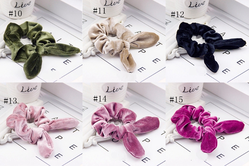 Rabbit Ears Hairbands Velvet Elastic Hair Ropes Solid Bow Hair Band Ponytail Holder Girls Scrunchy Hair Accesories 15 Colors DW4642