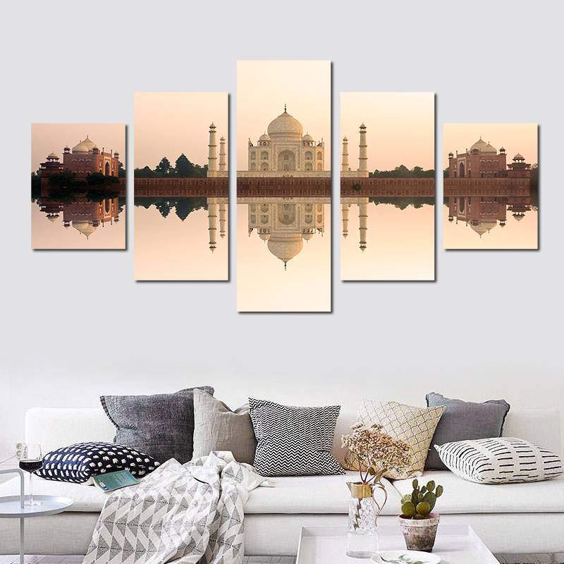 5pcs/set Unframed India Taj Mahal Landscape Painting HD Print On Canvas Wall Art Painting For Living Room Decor