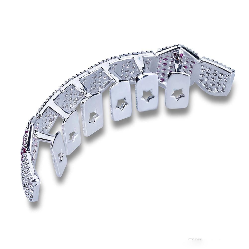 Hip Hop Grills Gold Silver Color Iced Out Micro Pave Full CZ Teeth Grillz Bottom Grills Charm For Men