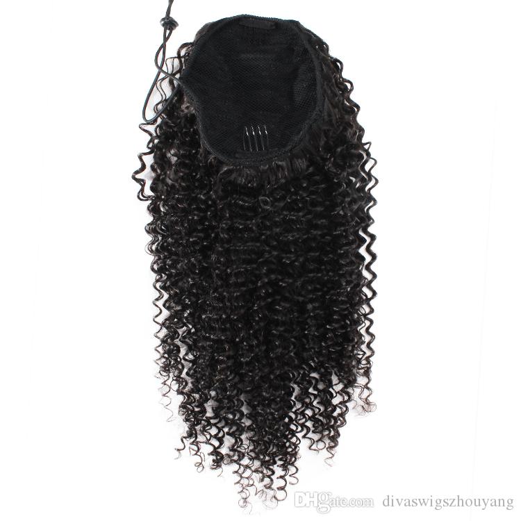 Afro Kinky Curly human hair ponytail extensions Kinky Curly drawstring human hair ponytail hairpieces curly clip in ponytail hair piece
