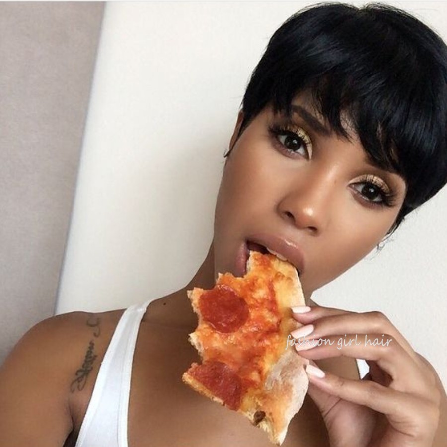Brazilian Pixie Cut Human Hair Wig With Bang Short Bob Straight None lace front Wigs For Black Women