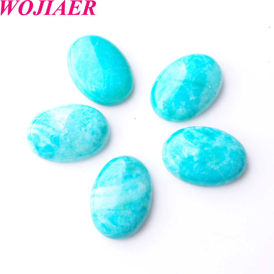 WOJIAER Natural Amazonite GemStone Beads Oval Cabochon CAB No Drill Hole 18x25x7mm necklace Jewelry Making Accessories U8078