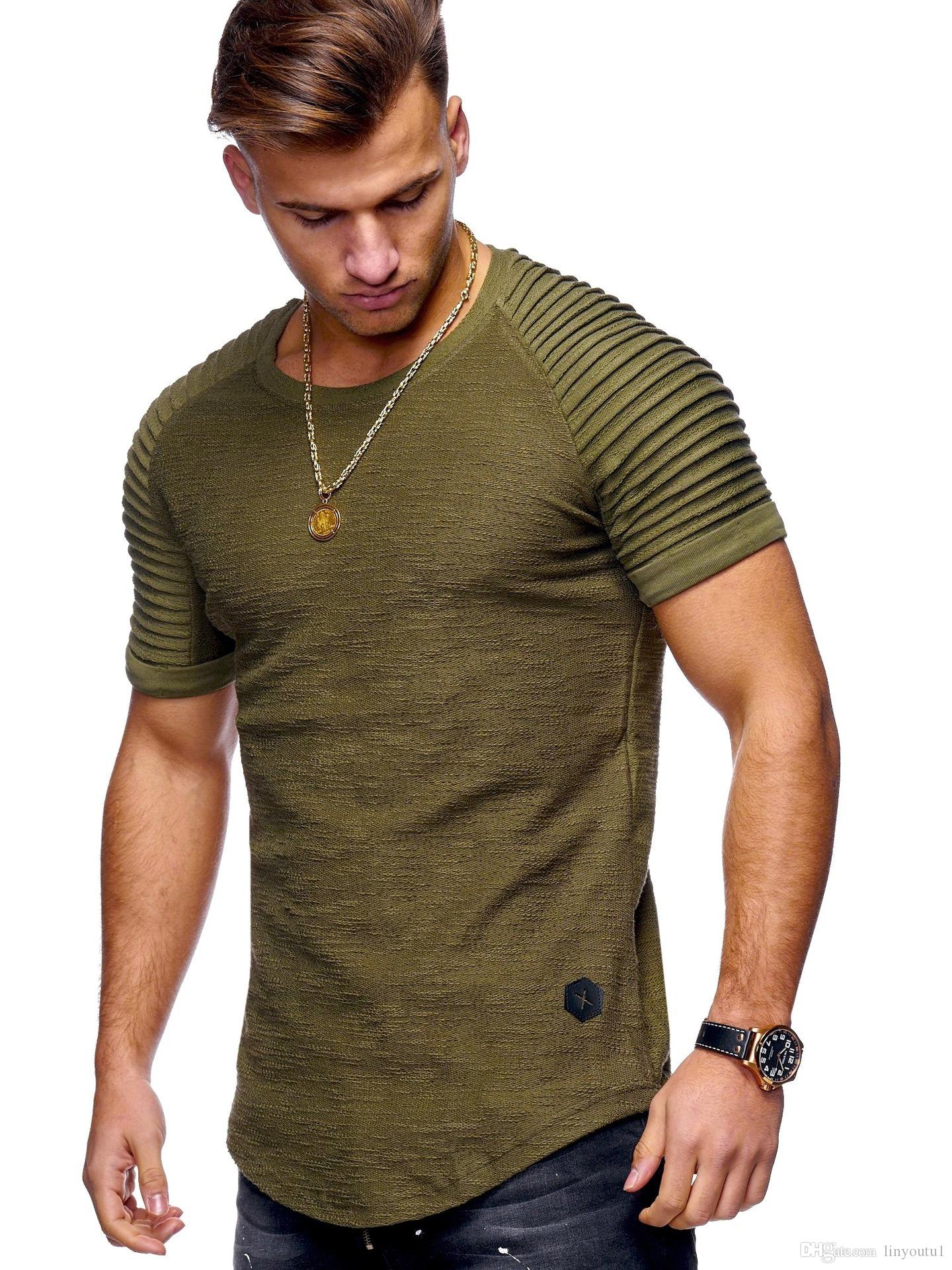hot sale new 5 colors design of stripe ruffle sleeve Mens T Shirt Slim Fit Crew Neck T-shirt Men Short Sleeve Casual tshirt Tops