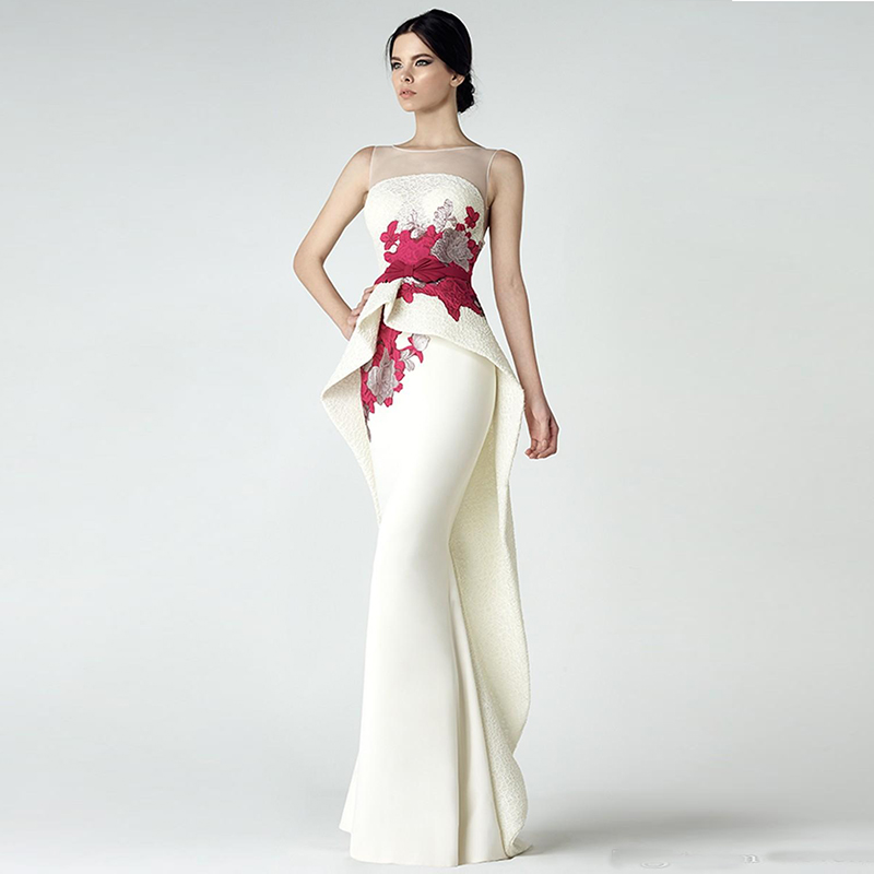 Chic Lace Mermaid Prom Dresses With Peplum Sheer Bateau Neck Backless Evening Gowns Appliqued Vestidos De Fiesta Floor Length Formal Dress