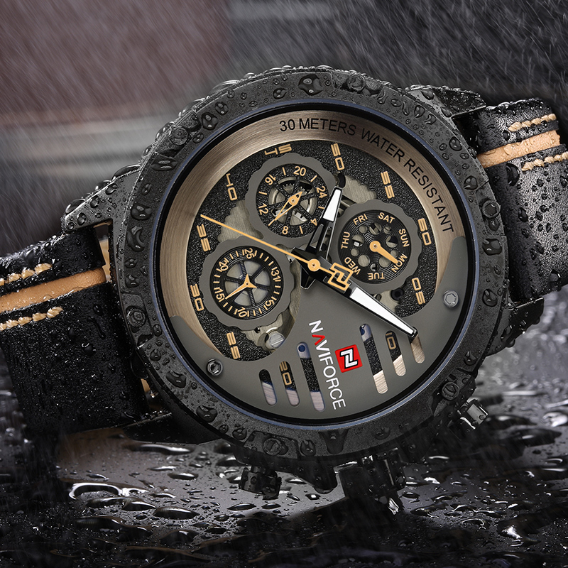 NAVIFORCE Men's Fashion Sports Watches Waterproof Leather Strap Creative Analog Quartz Wrist Watch Men Clock Relogio Masculino LY191213
