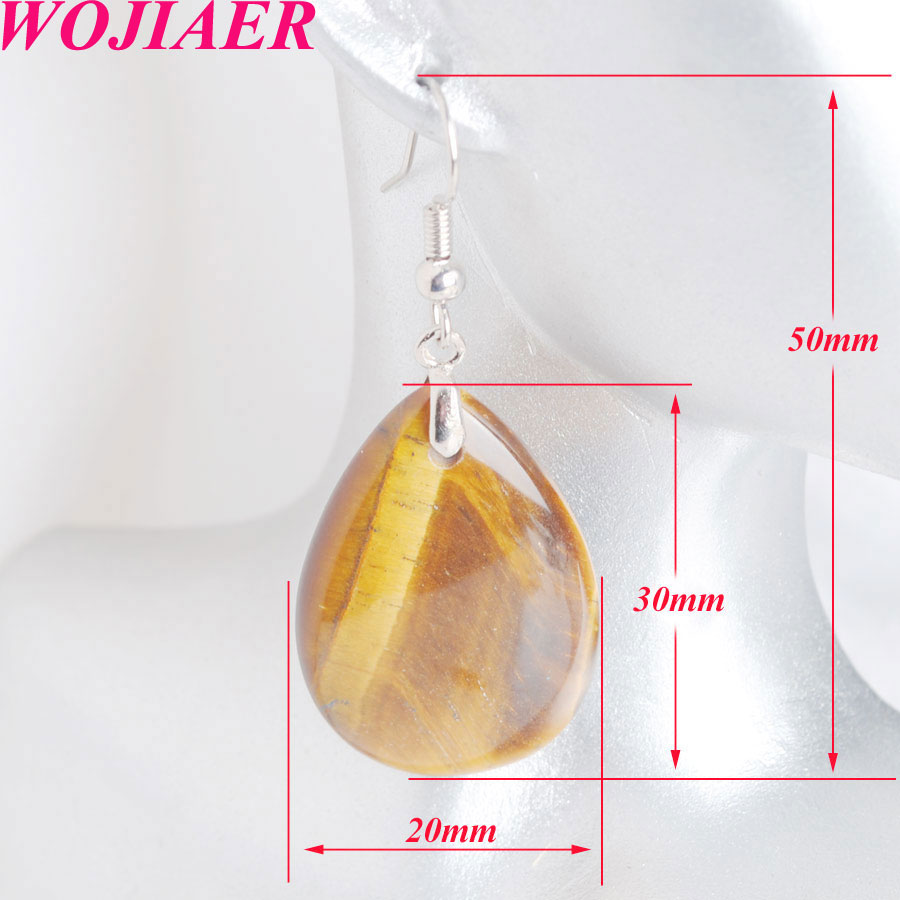 WOJIAER Indian Tribal Natural Stone Dangle Hook Earrings Water Drop Earring For Women Crystal Quartz Gift Jewelry BV911