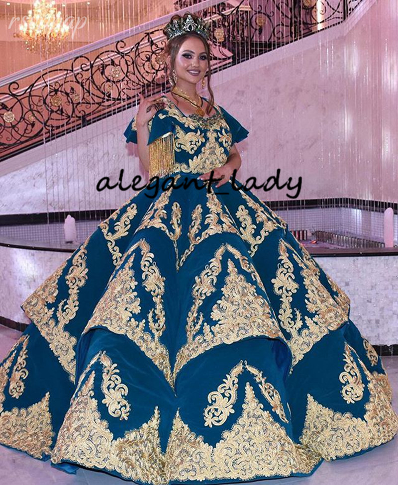Puffy Short Sleeves Arabic Dubai Wedding Dresses 2020 Plus Size Luxury Sparkly Gold Lace Applique Tiered Ruffles Bride Wedding Gown
