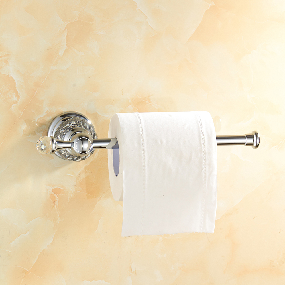 Gold Polished Toilet Paper Holder Solid Brass Bathroom Roll Accessory Wall Mount Crystal Tissue Y2001083116161