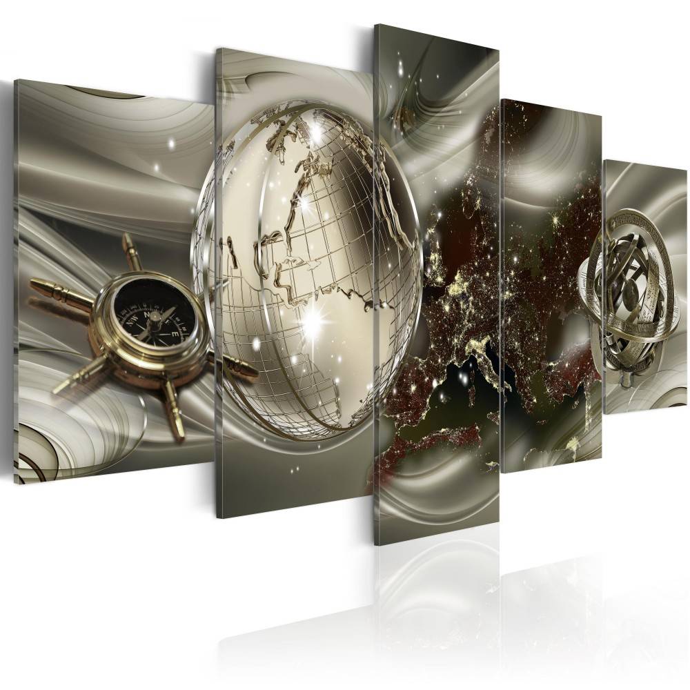 Fashion Wall Art Canvas Painting 5 Pieces Brown Green Blue Diamond Abstract Modern Map Home Decoration, No Frame