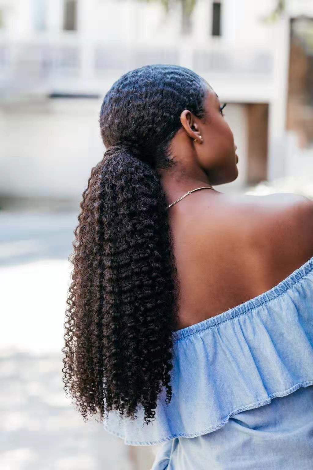 140g African american ponytail human hair ,drawstring virgin hair ponytail kinky curly ponytail hairpiece for black women low sleek