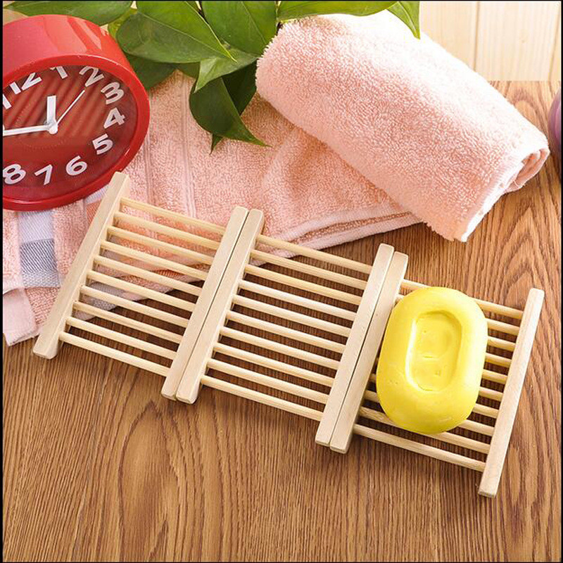 50PCS Natural Bamboo Trays Wholesale Wooden Soap Dish Soaps Tray Holder Rack Plate Box Container for Bath Shower Bathroom