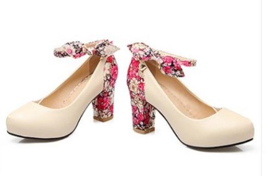 2019 bowknot Women's shoes in Spring and Autumn with New style High heel Coarse heel round head @164, Beige 
2019 bowknot Women's shoes in Spring and Autumn with New style High heel Coarse heel round head @164, Beige