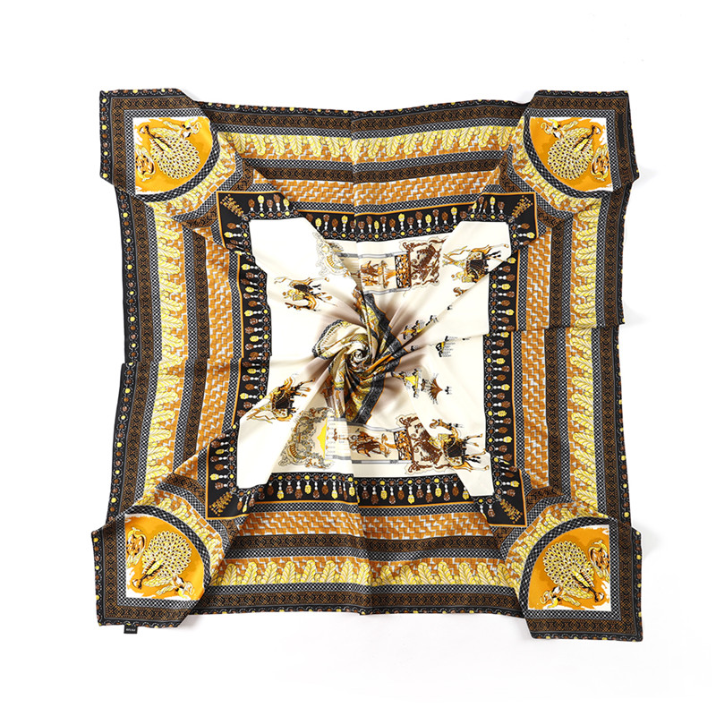 Scarf Twill 100% Silk Scarf For Women Camel Castle Print Square Scarves Hijab Kerchief For Ladies Shawls