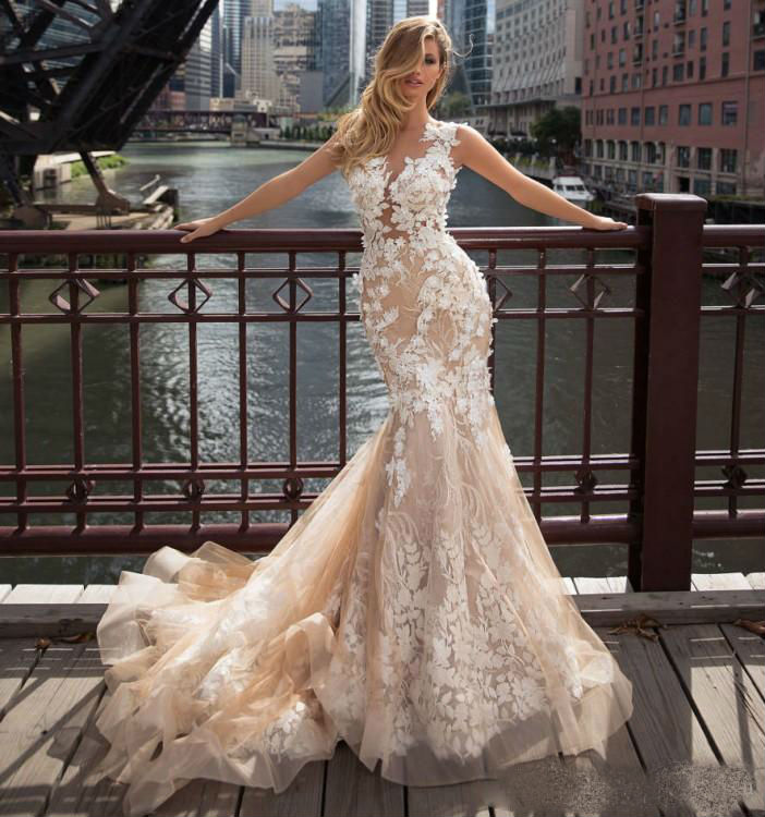 Glamorous Mermaid Wedding Dresses Lace 3D Floral Appliques Vestido De Noiva Vintage Wedding Dress Plus Size Court Gown Zipper Beach Bridal Gowns