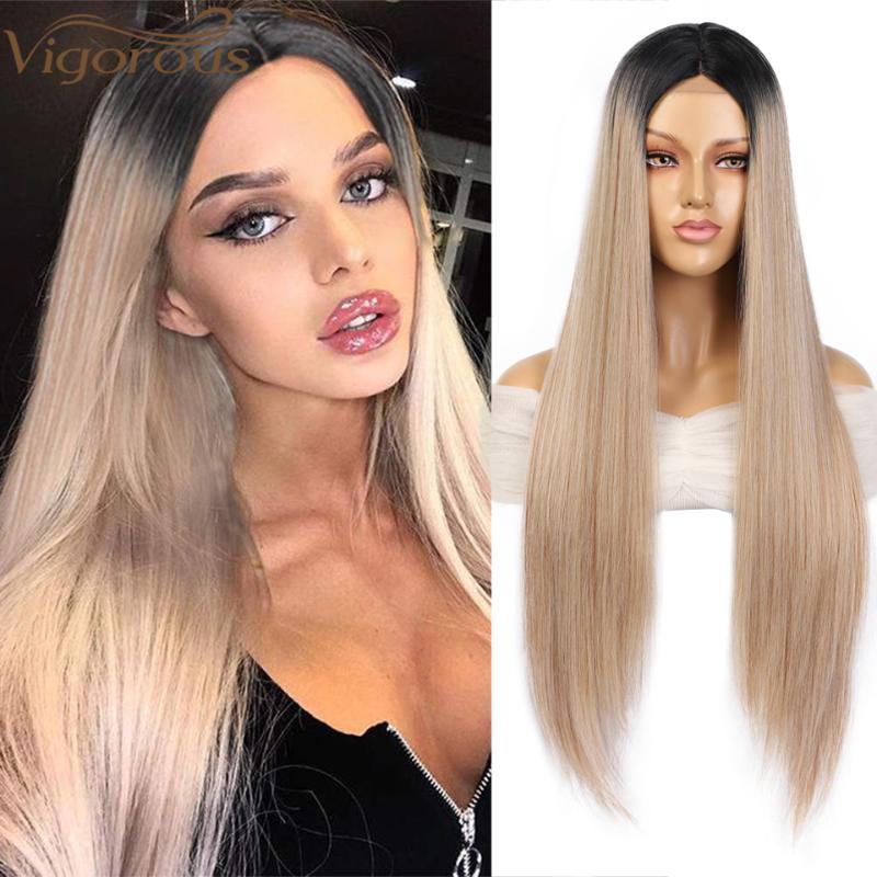 Vigorous Long Straight Blond Ombre Wig with Dark Roots 30 Inches Synthetic Wigs for Women Natural Hairline Middle Part Black Wig, 27-613
Vigorous Long Straight Blond Ombre Wig with Dark Roots 30 Inches Synthetic Wigs for Women Natural Hairline Middle Part Black Wig, 27-613