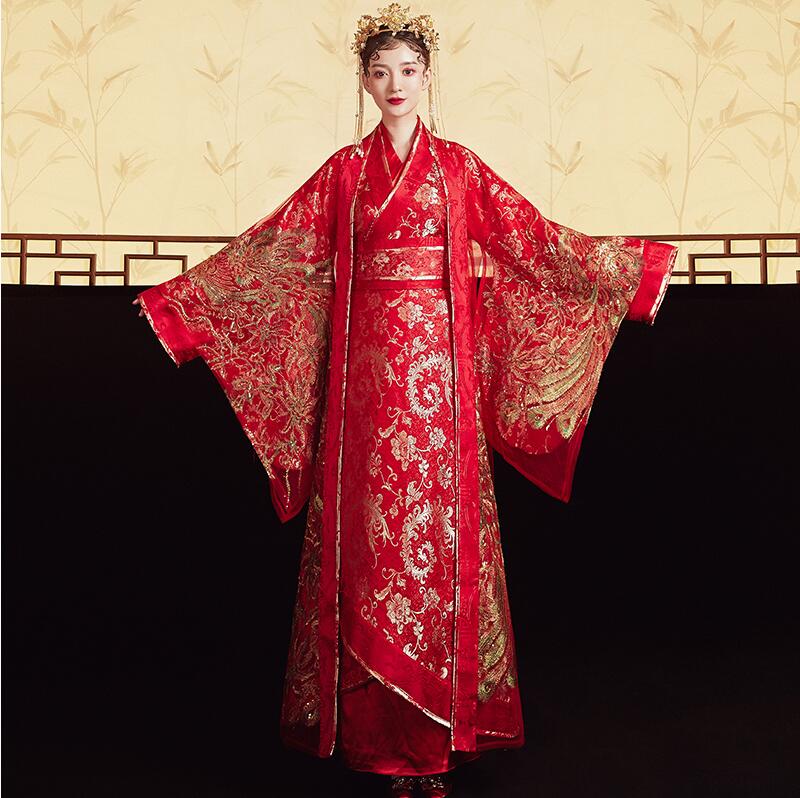 Standard Ancient China Tang Dynasty Chinese style Hanfu Wedding Gown Red Clothing Women Bride Phoenix Dress Men Groom Dragon Robe