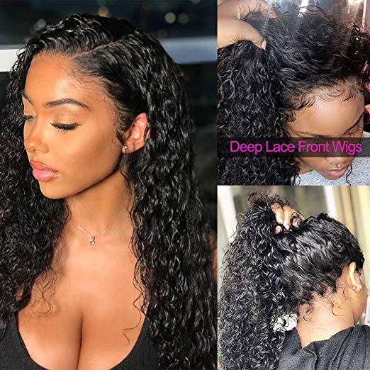 13x6 deep part curly Peruvian lace frontal human hair wig for black women 10-24inch 130%density water wave virgin wig 360