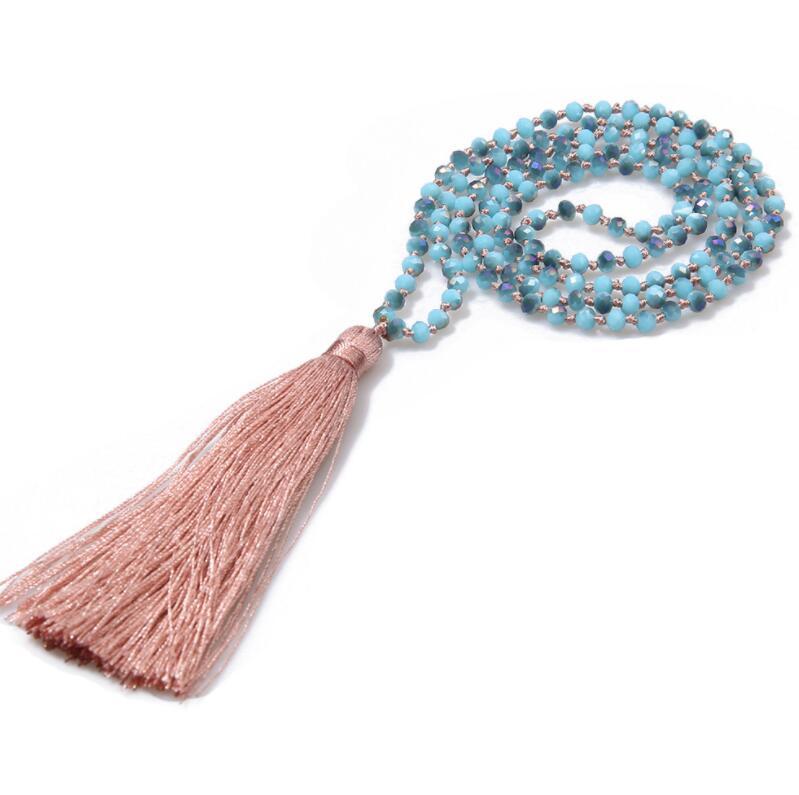 Crystal glass necklace beads hand knotted Bohemian tassels simple jewelry women and grils