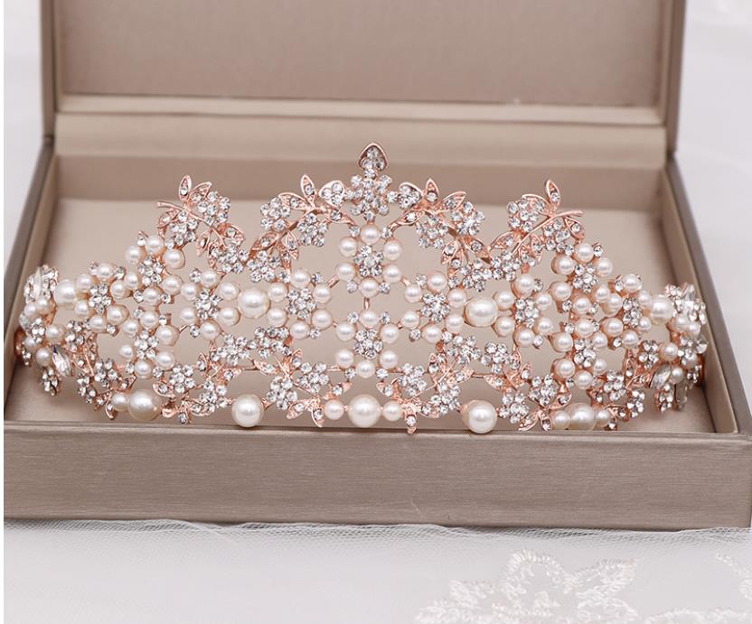 Pearl crown headband bride wedding crown tiara