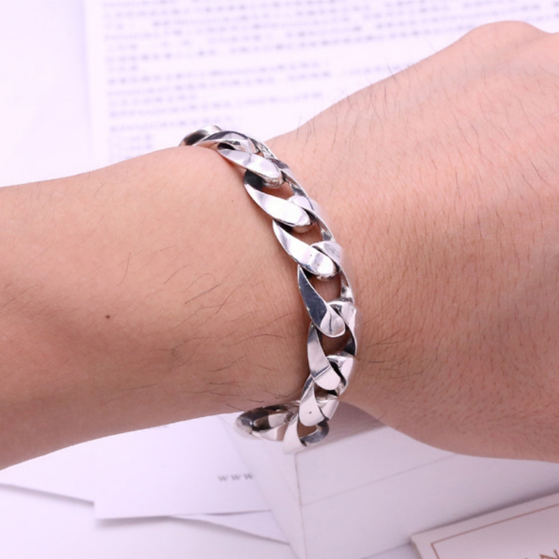Gothic style 925 sterling silver handmade jewelry American European antique silver thick link chain vintage designer men's bracelets