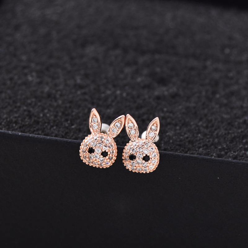 Bling Zircon Cute Rabbit Animal Screwback Stud Earring Ear Bone Nail Jewelry No Fading No Allergies Safe Sleeping Without Picking