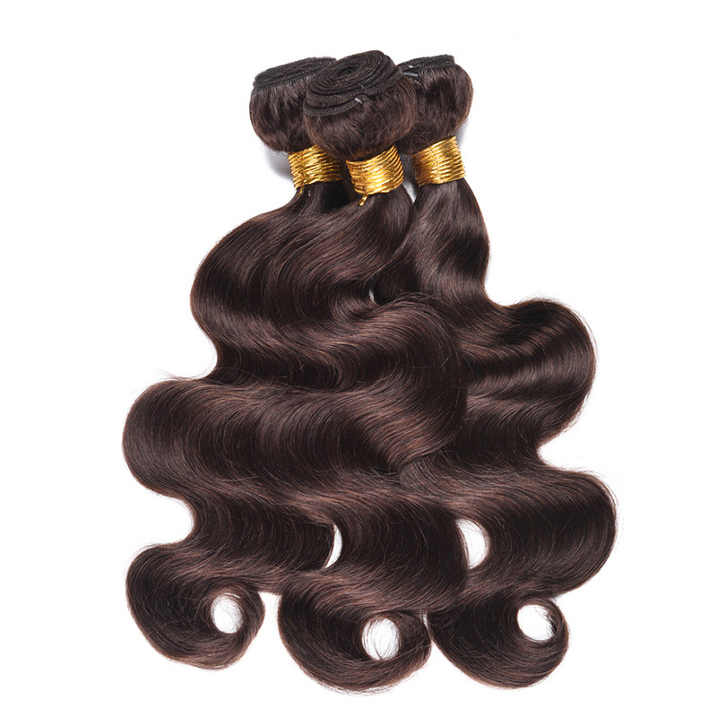 Peruvian Human Hair 2# Color Straight 3 Bundles With 4X4 Lace Closure With Baby Hair Extensions Body Wave Products 4 PCS