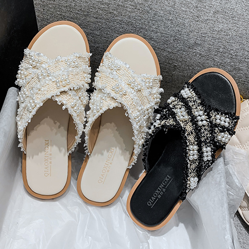 Slippers 2021 Fairy Gingham Pearl Tassel Cross Band Cloth Women Outside Flipflops Shoes Woman Bead Fringe Slip On Slides Size43, Apricot
Slippers 2021 Fairy Gingham Pearl Tassel Cross Band Cloth Women Outside Flipflops Shoes Woman Bead Fringe Slip On Slides Size43, Apricot