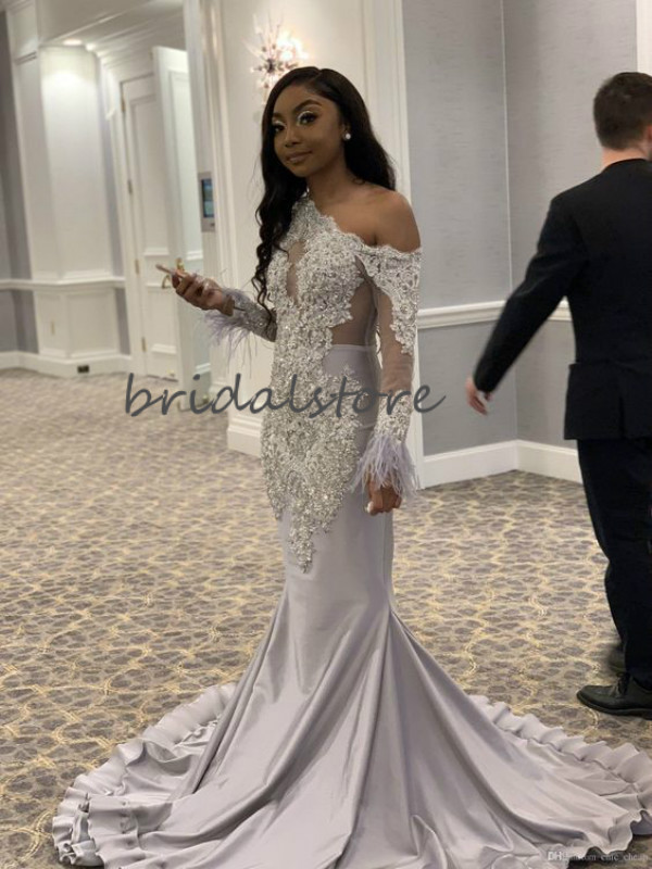 Silver Black Girls Mermaid Prom Dresses One Shoulder Long Sleeve Feather Prom Evening Gown Strech Satin Fishtail Applique Formal Dress 2020, Hunter green
Silver Black Girls Mermaid Prom Dresses One Shoulder Long Sleeve Feather Prom Evening Gown Strech Satin Fishtail Applique Formal Dress 2020, Hunter green