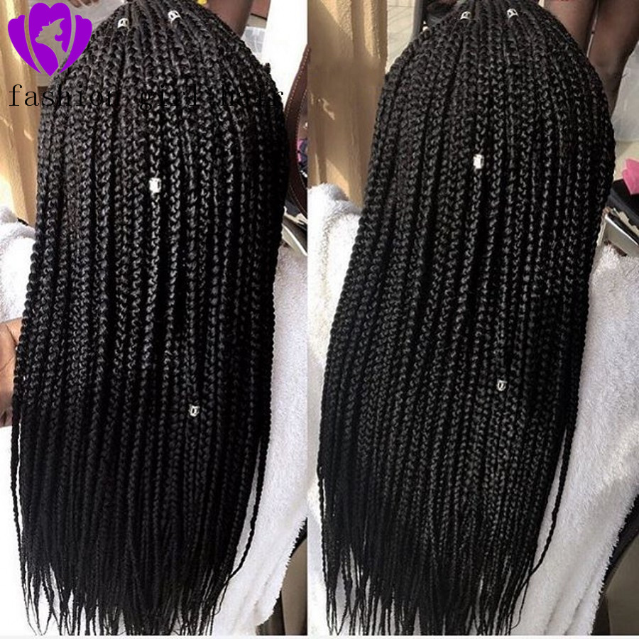 28 Inches 13x4 Braided Wigs Synthetic Lace Front Wig updo Braided Wigs with Baby Hair for Black Women Cornrow box Braided Wig