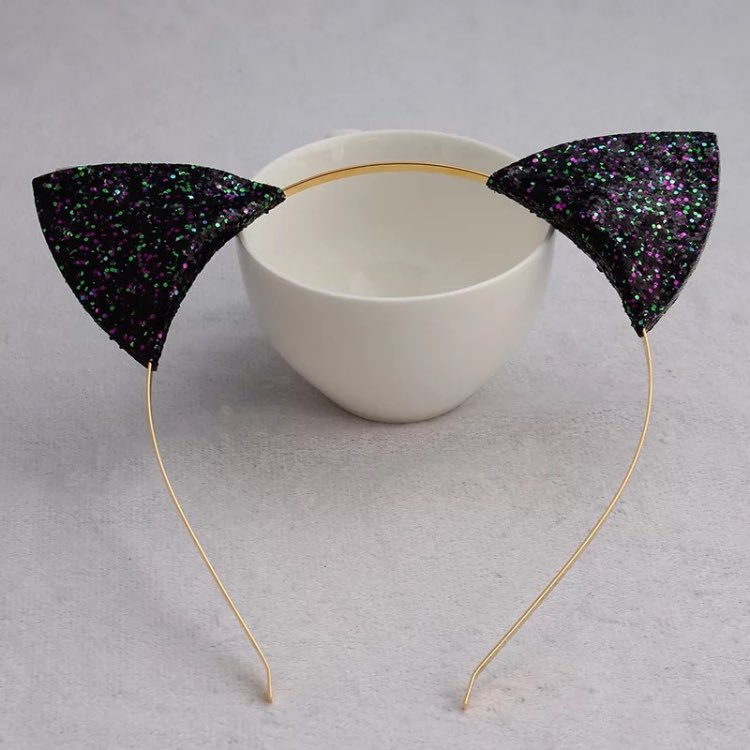 Wholesale Cute Cat Ears Headbands Party Hair Accessories Women Gold Glitter Glequin Headband Headdress