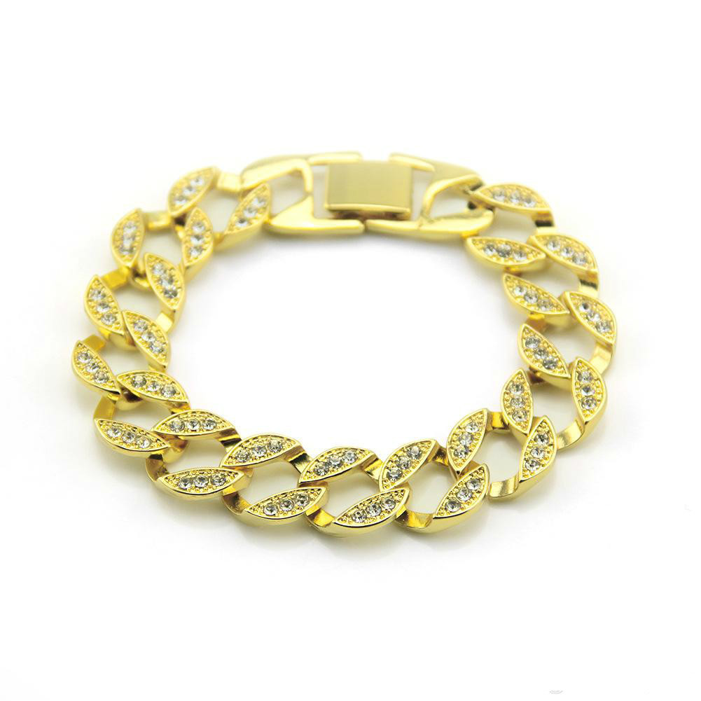 Wholesale-Fashion Gold Fully Iced Out Hip Hop crystal Bracelet Mens Cuban Bracelet Men s Simulated Bling Rhinestones Bangles