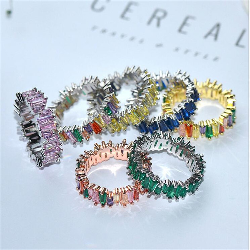 10 Style Top Selling Luxury Jewelry 925 Sterling Silver&Rose Gold Fill T Princess Cut Topaz CZ Diamond Gemstones Women Wedding Band Ring