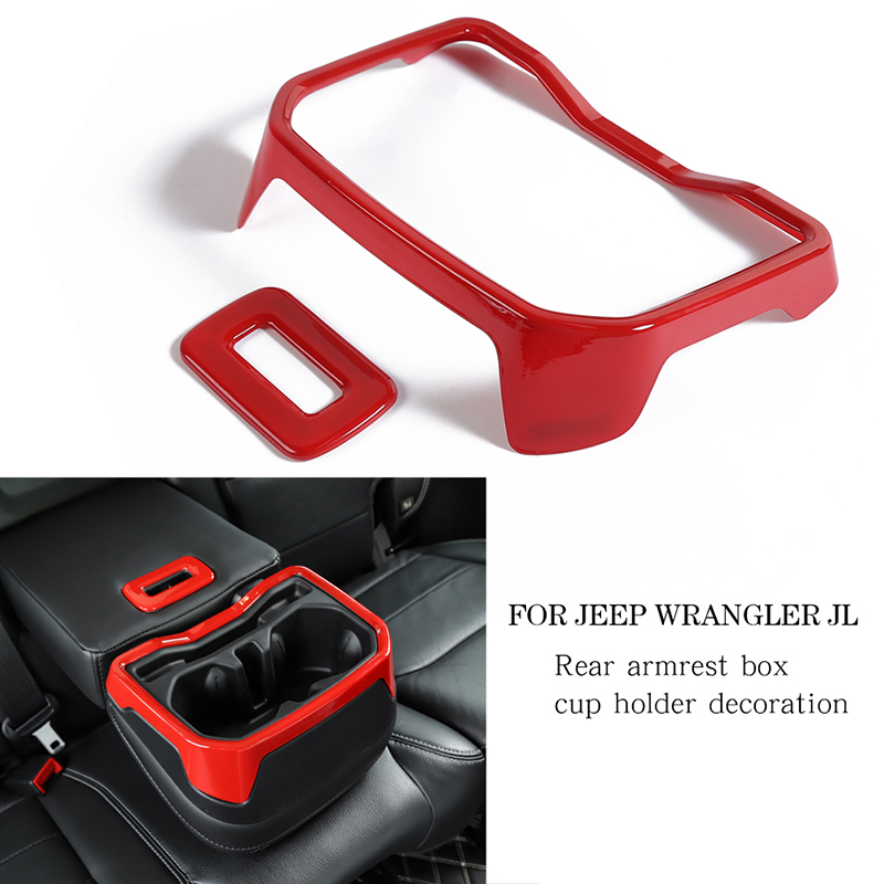 Red ABS Water Cup Holder Cover Rear Seat Armrest Trim For Jeep Wrangler JL 2018+ Auto Interior Accessories