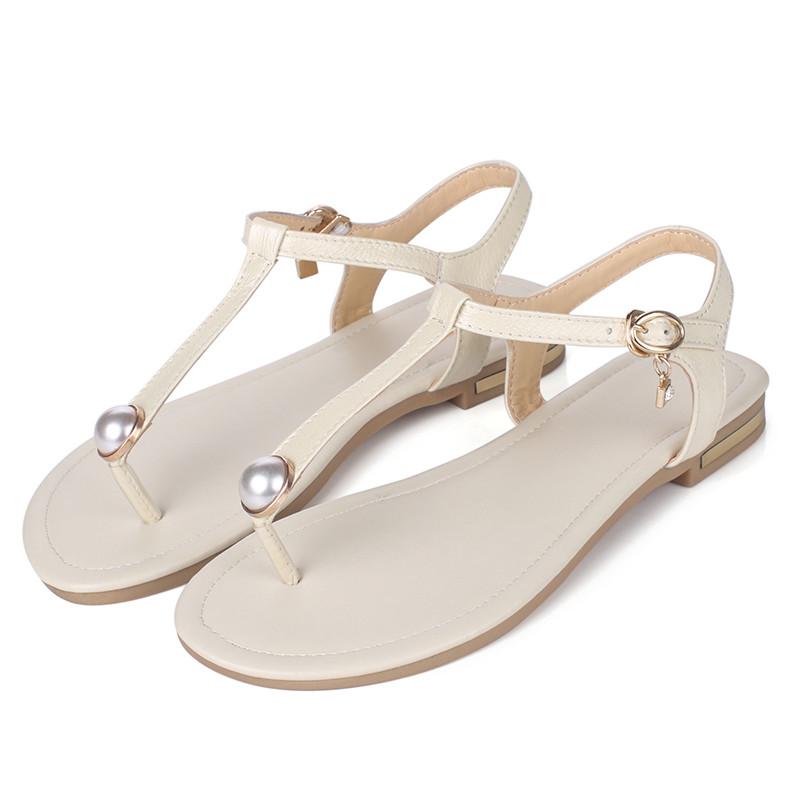 Hot Sale-New 2019 Summer Leather Flip Flops Women Shoes Gladiator Casual Flat Sandal Woman white Black