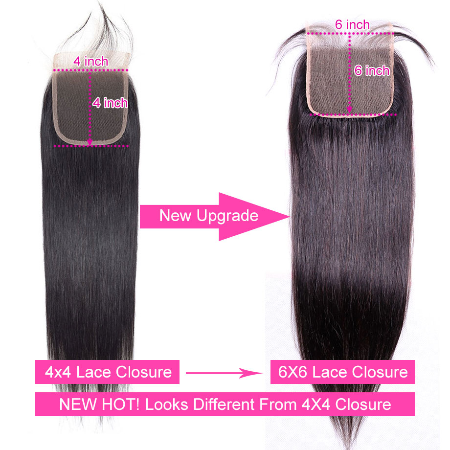 6*6 Straight Bodywave Deep Wave Lace Closure Bleached Knots Brazilian Human Hair Closure Free Middle 3 Part 100% Virgin Hair