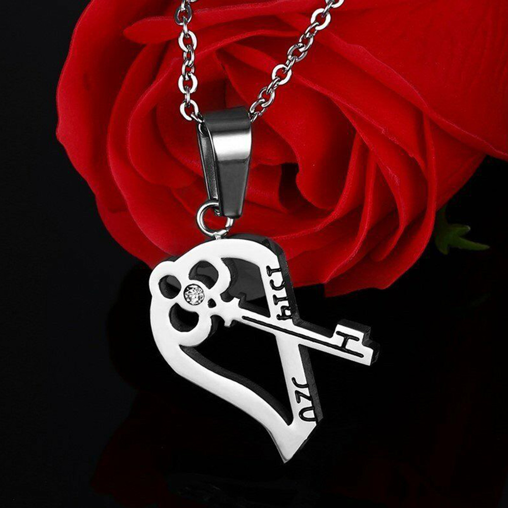 2019 New Fashion 2pcs His and Hers Stainless Steel Love Heart Lock & Key Couple Pendant Necklace stainless steel jewelry