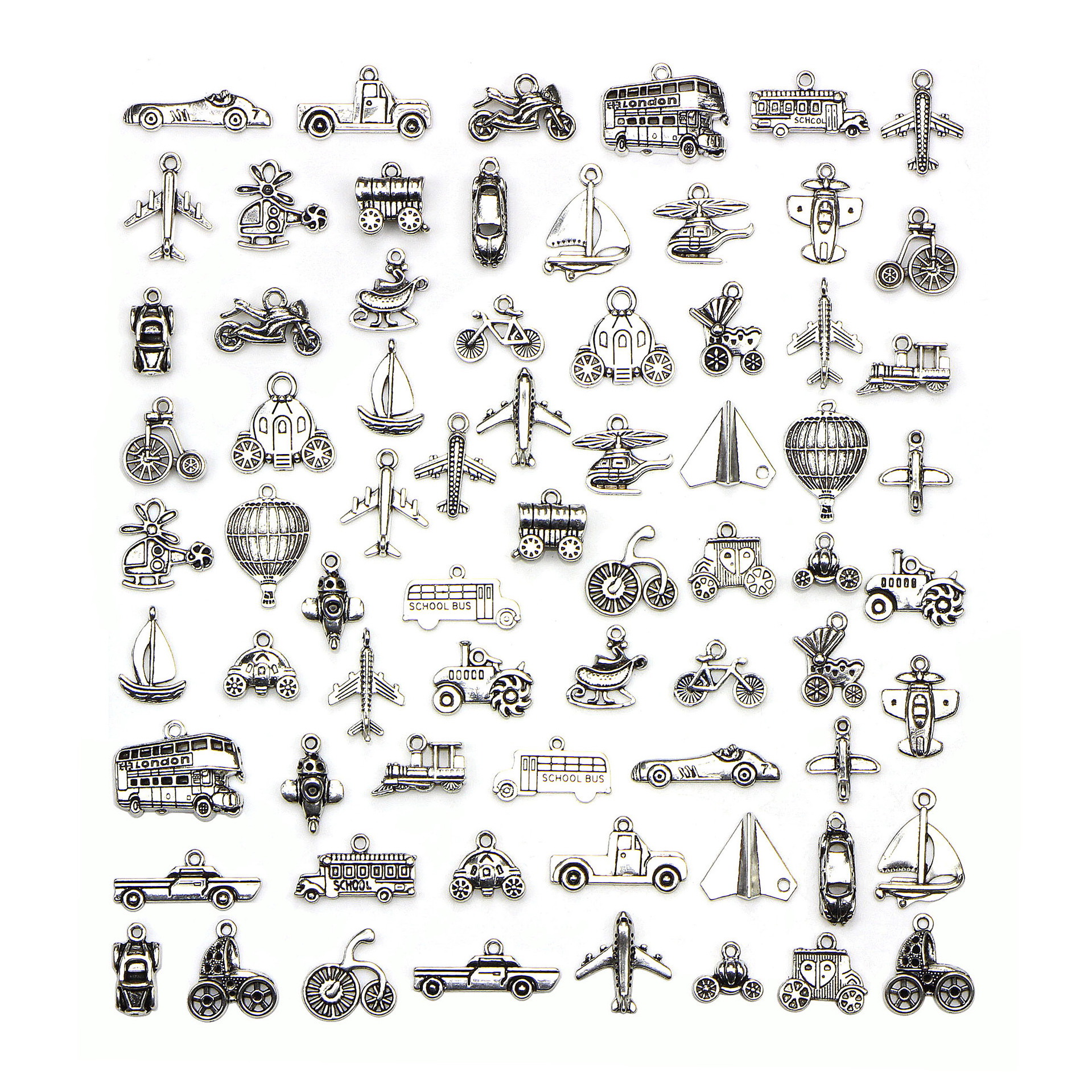 Mixed 70 Designs Retro Silver Color Traffic Transportation Pendant Fitting Vehicle Ship Aircraft Charms DIY Jewelry Accessories 70pcs/bag, Black
Mixed 70 Designs Retro Silver Color Traffic Transportation Pendant Fitting Vehicle Ship Aircraft Charms DIY Jewelry Accessories 70pcs/bag, Black