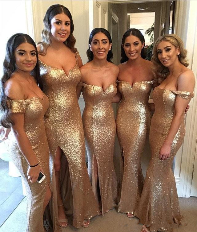 2019 Hot Selling Sequined Mermaid Bridesmaids Dresses Sexy Side Split Off Shoulder Floor Length Maid of Honor Gowns Custom Made
2019 Hot Selling Sequined Mermaid Bridesmaids Dresses Sexy Side Split Off Shoulder Floor Length Maid of Honor Gowns Custom Made