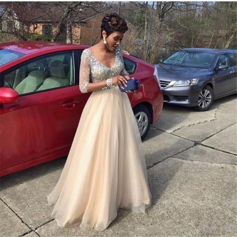 2019 New Long Evening Dresses With Crystals Half Sleeve V-Neck A Line Tulle Formal Dress Evening Gown Cheap New Plus Size vestidos de festa, Same as picture
2019 New Long Evening Dresses With Crystals Half Sleeve V-Neck A Line Tulle Formal Dress Evening Gown Cheap New Plus Size vestidos de festa, Same as picture