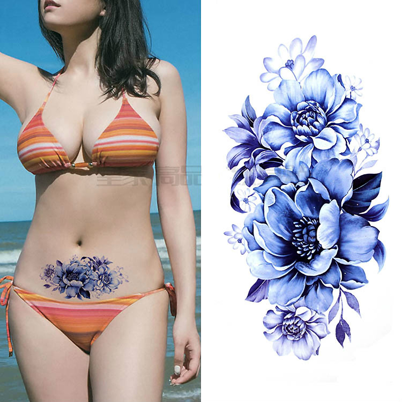 1pcs/ Women Men Diy Henna Body Art Tattoo 3d Lifelike Cherry Blossoms Rose Big Flowers Sex Waterproof Temporary Tattoos