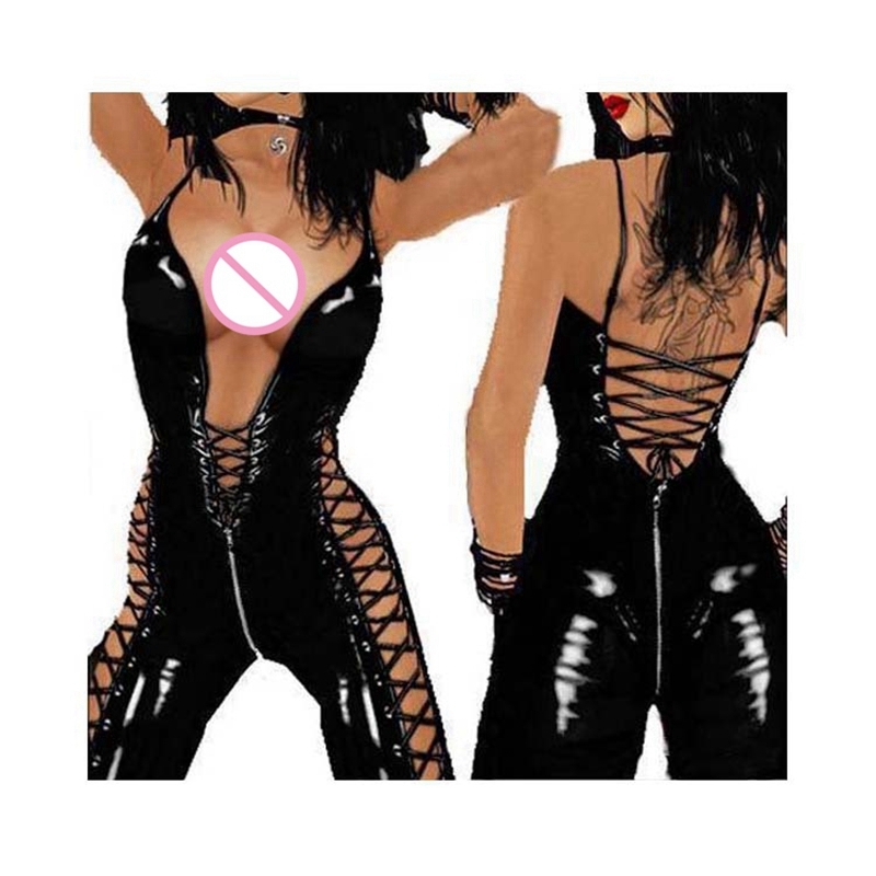 Sexy Wetlook latex catsuit PVC Faux Leather Costume Lady fetish hot erotic Lingerie PU Bodysuit Club wear body stocking overalls LY191222